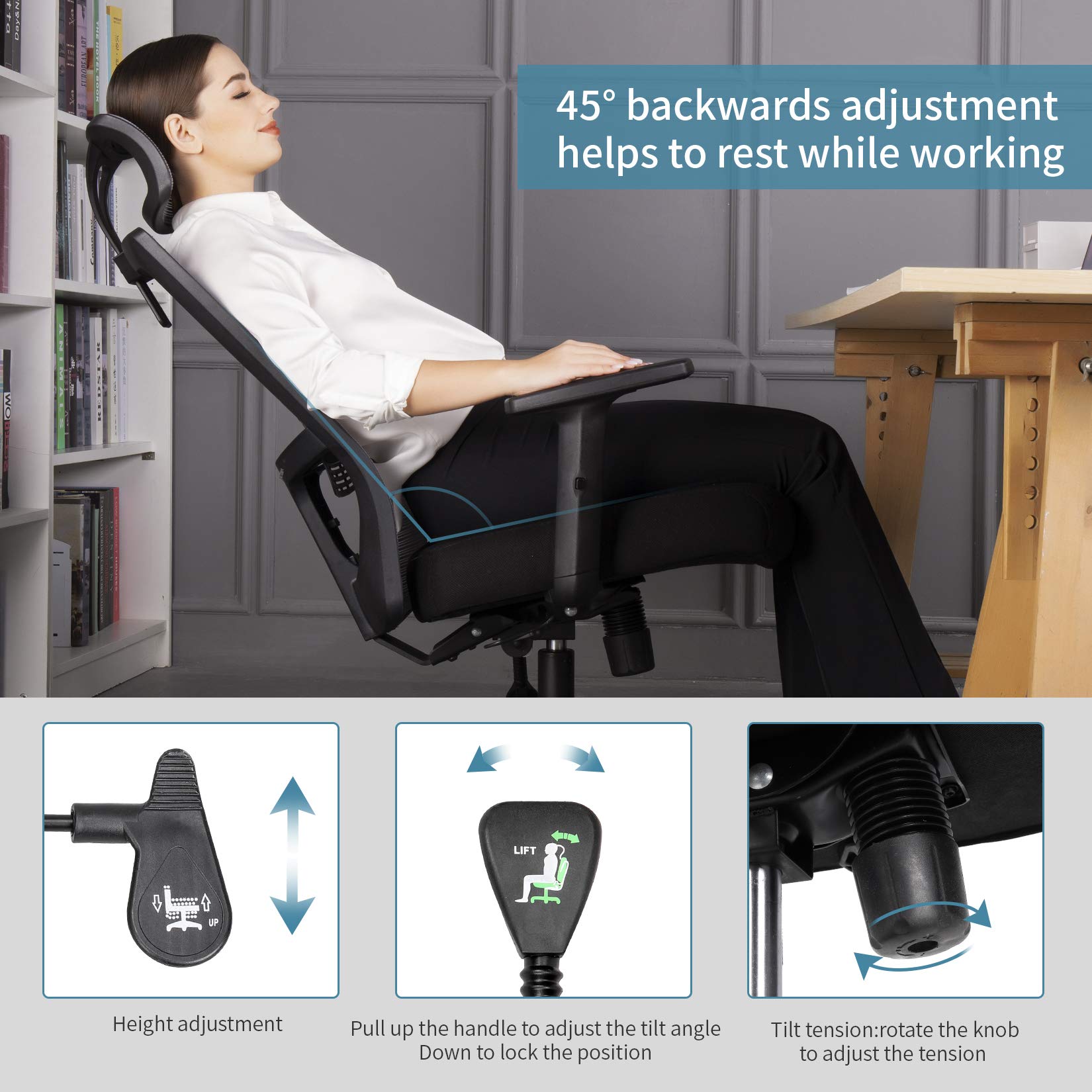 mfavour Ergonomic Office Chair with Back Support, Mesh Office Chair
