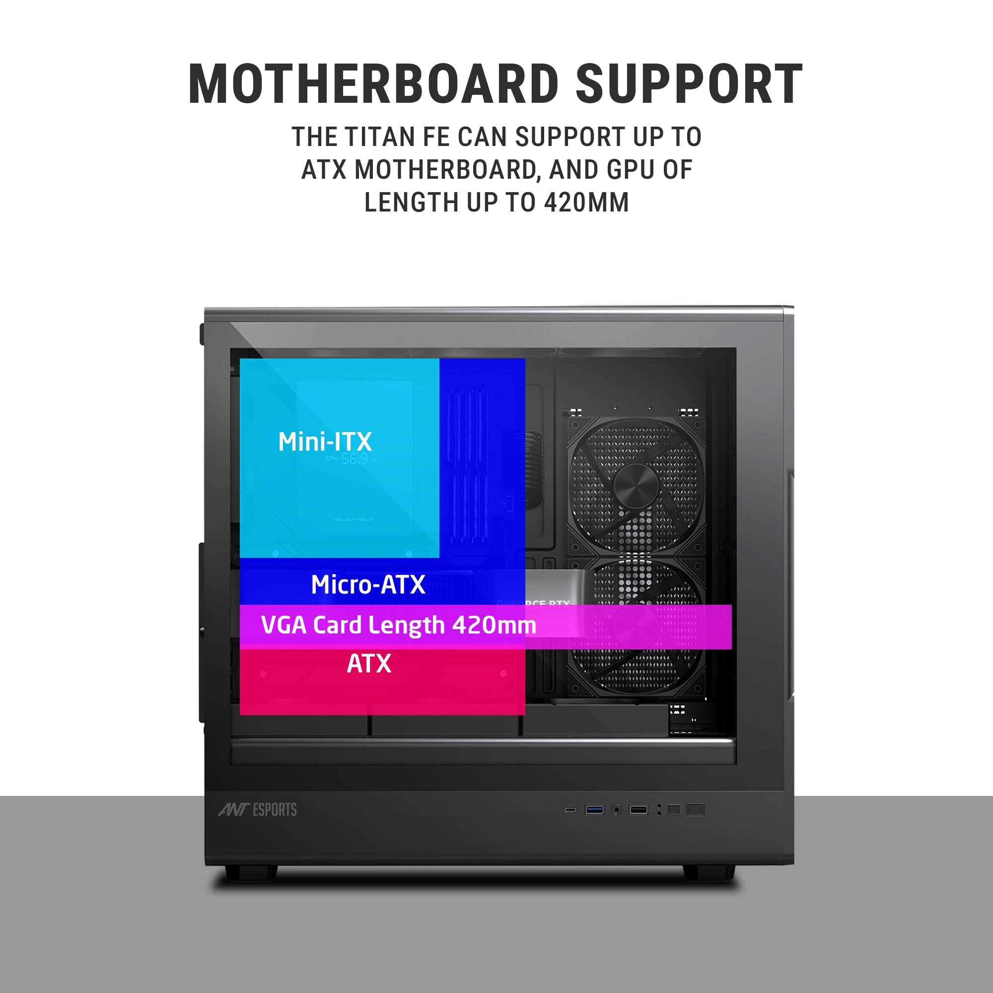 Ant Esports Titan FE Case - Black Mid-Tower PC Case -7
