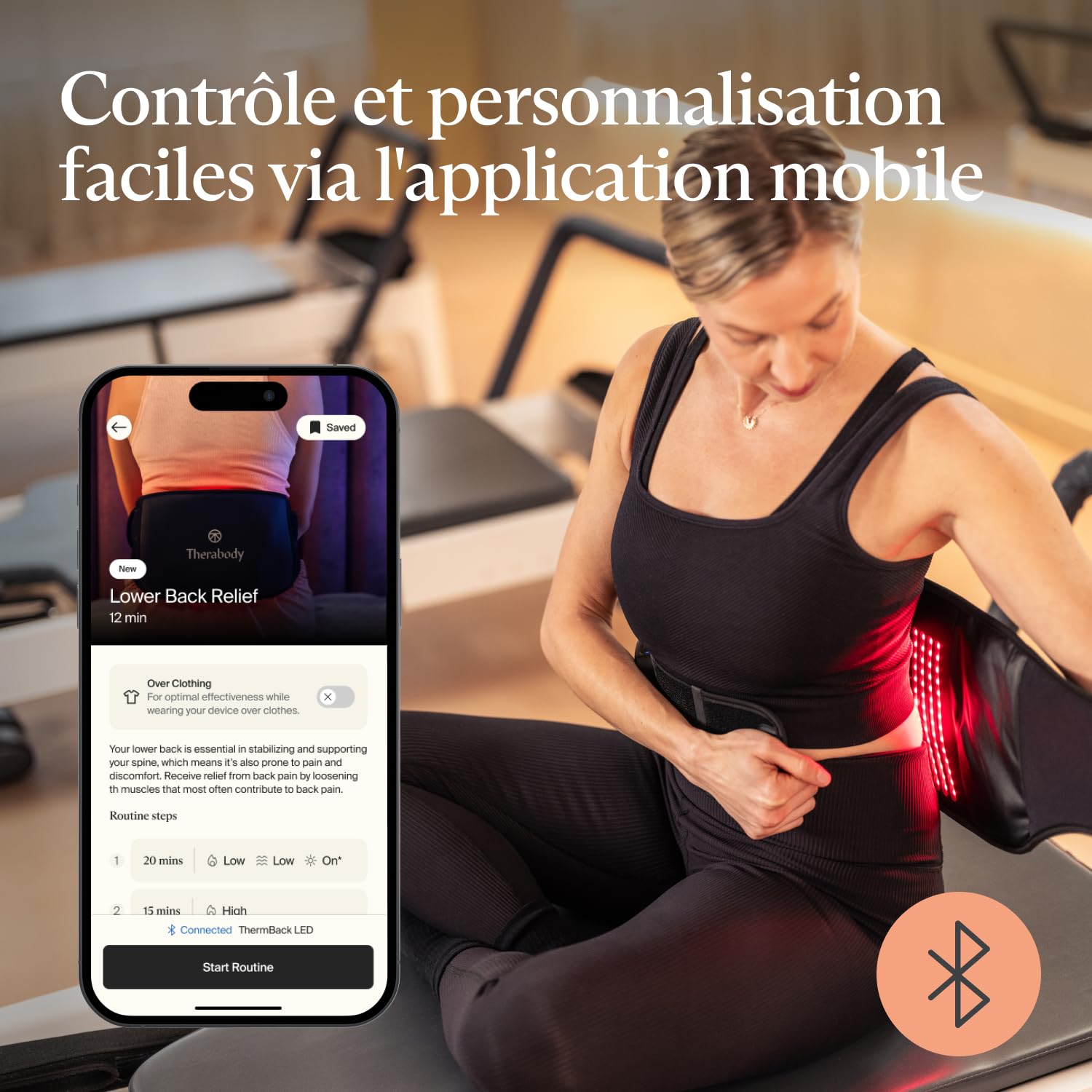 ThermBack LED de Therabody - Ceinture Dorsale 4-en-1 avec Chaleur, Infrarouge, Vibrations et LED pour un Soulagement Ciblé et Efficace des Douleurs Lombaires