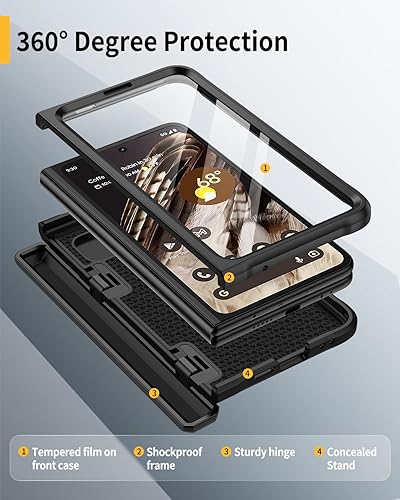 Miniatura 2 de Lanhiem Funda plegable para Google Pixel, protector de pantalla integrado, protección de bisagra de cuerpo completo, a prueba de golpes, con soporte