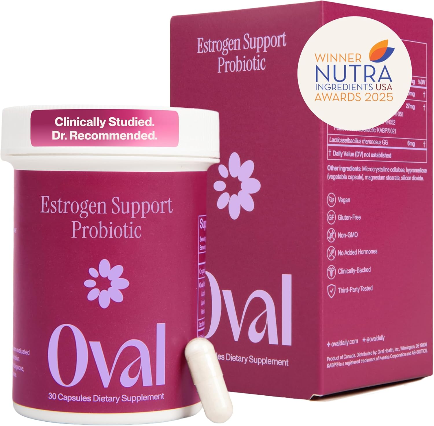 Oval Estrogen Support Probiotic for Women - Menopause Supplements for Women - Vegan, Non-Hormonal Support for Hot Flashes, Sleep, Metabolism, Mood, Gut Health, & Skin - 1 Pack, 30 Capsules