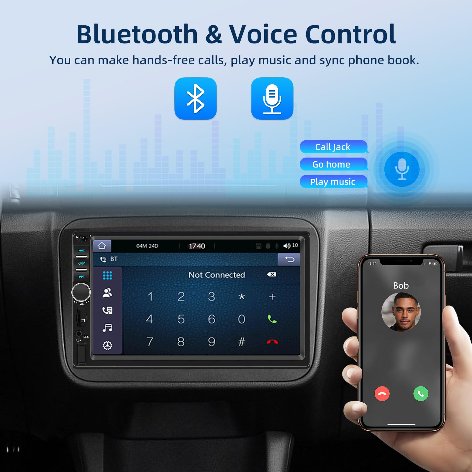 SIXWIN Dubbele Din CarPlay & Android Auto Autoradio 7 Inch HD Scherm Touch Screen Bluetooth Mirrorlink FM Ondersteuning USB/AUX/TF Card DVR EQ SWC