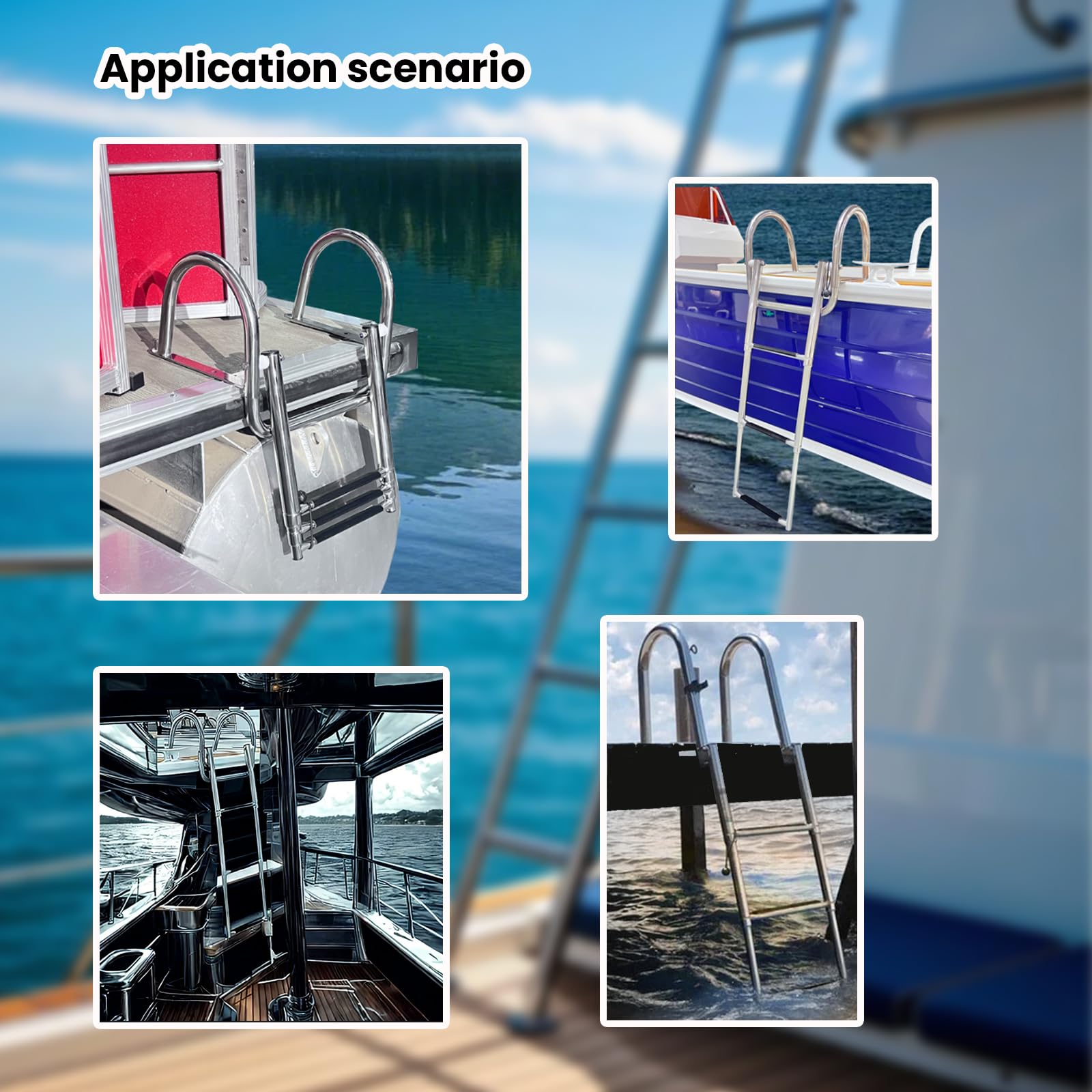 Snapklik.com : Pontoon Boat Ladder, Stainless Steel 3 Step Telescoping ...
