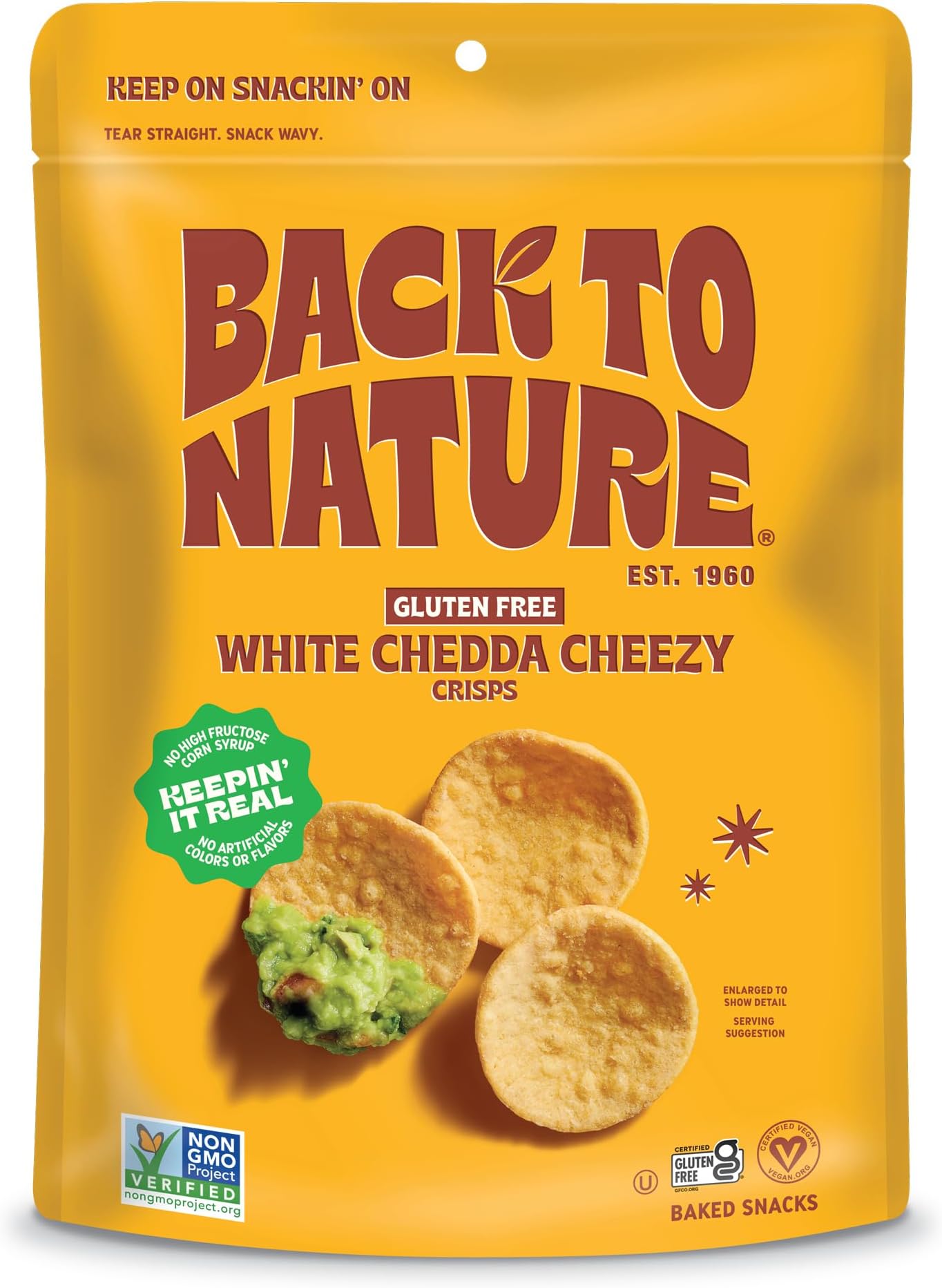 Back to Nature Gluten Free Crackers, White Chedda Cheezy Crisps - Vegan, Non-GMO, Crackers for Dipping - Seriously tasty snacks, 3.2 Ounce​