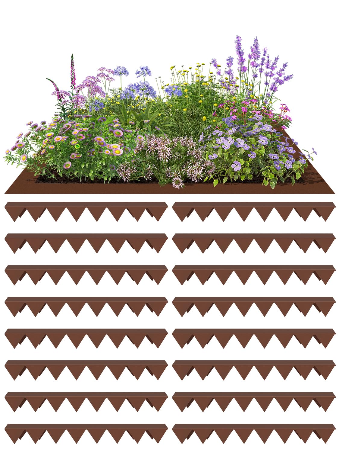 Bellanny Lawn Edging | Metal Garden Edging Border | 16Pcs Pre-Rusted Galvanised Steel Pathway Edge Strip - Landscape Border for Trees, Flower Bed, Grass, Plants, Driveway, Yard (Corten, 53.7×9.7×5cm) — image 1