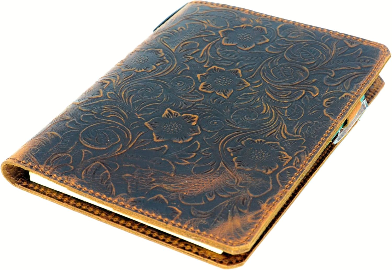 JJNUSA Leather Cover Compatible With Leuchtturm1917 Composition B5 7" x 10" Notebook Travel Journal Cover Distressed Refillable Writing Diary Flower Brown