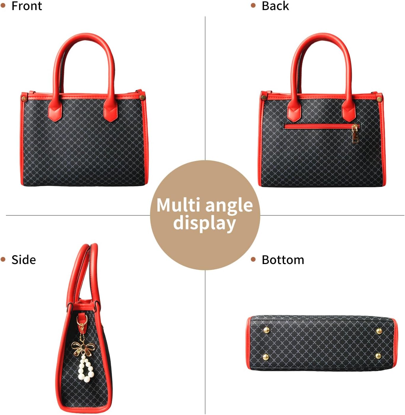 3pcs Purses and Handbags Set for Women, Top-Handle Tote, Satchel Shoulder Bag & Matching Wallet and Card Purse - Image 5