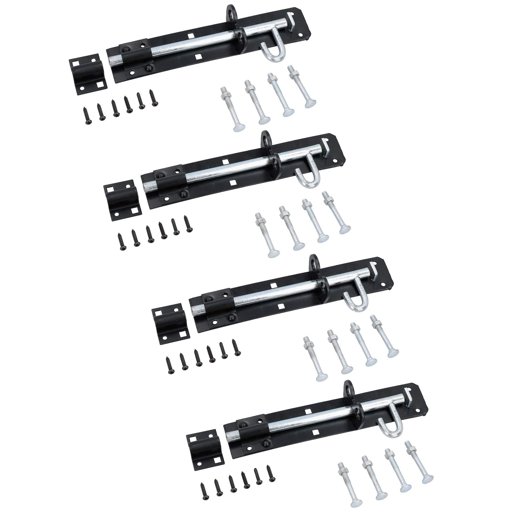 Ab Tools Black 8” (200Mm) Brenton Slip Bolt Padbolt Slide Latch Lock Catch Sheds Gates 4Pk