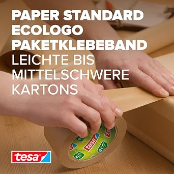 tesa tesapack Paper Standard - Environmentally Friendly Paper Parcel Tape 56% Bio-Based Material - Efficient and Recycling-Friendly - Brown - 50 m x 50 mm