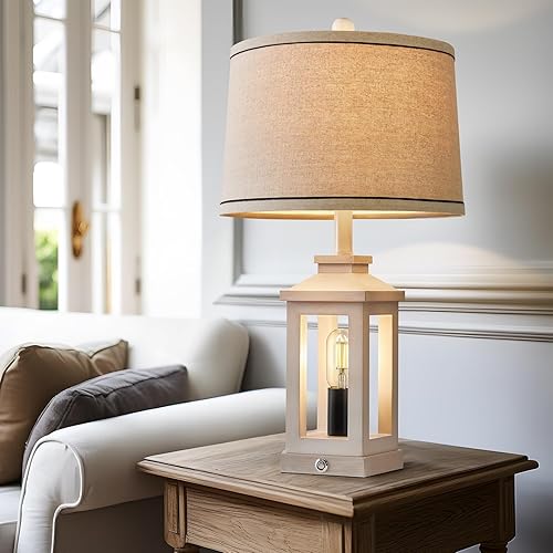 Miniatura 5 de Juego de 2 lámparas de mesa retro de 23.75 pulgadas con puertos USB C+A con control táctil regulable de 3 vías, luz nocturna blanca, lámpara moderna