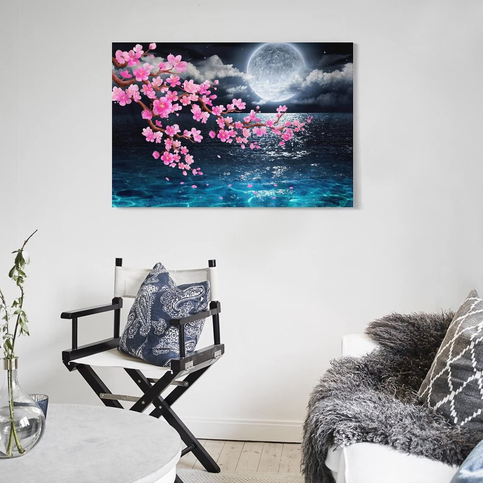 Amazon.co.jp: アートパネル 桜 夜景 海 星空 満月の夜空