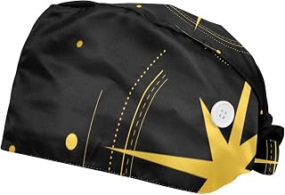 Golden Star Compass Night Sky 2 Pieces Gourd-Shaped Working Caps with Buttons Adjustable Bouffant Hats Tie Back Caps