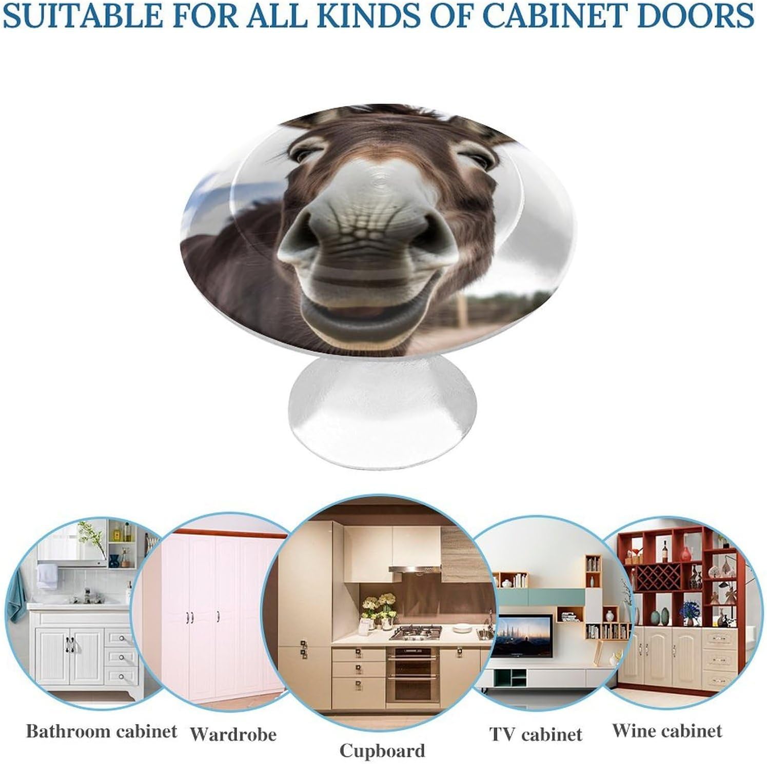 2 Pack Cute Funny Donkey Cabinet Knobs with Screws 1.1 in image 3