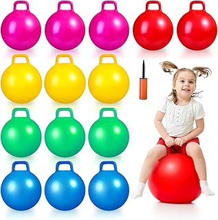 Honoson 15 Pcs 18 Inch Hopper Ball with Handle Bouncing Ball and Air Pump Jumping Hopping Ball for Kids Hippity Hop Balls with Handle Toddlers Outdoors for Jumping Sitting Racing, 5 Solid Colors