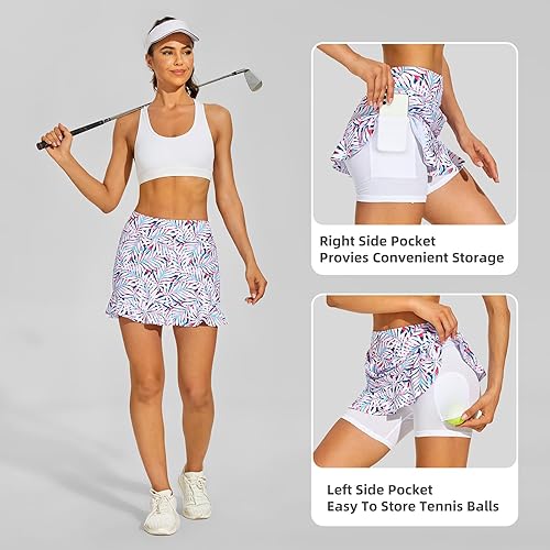 Vista 5 de M MOTEEPI Falda de tenis con pantalones cortos de golf para mujer, falda de pickleball elegante, trajes de golf, faldas atléticas