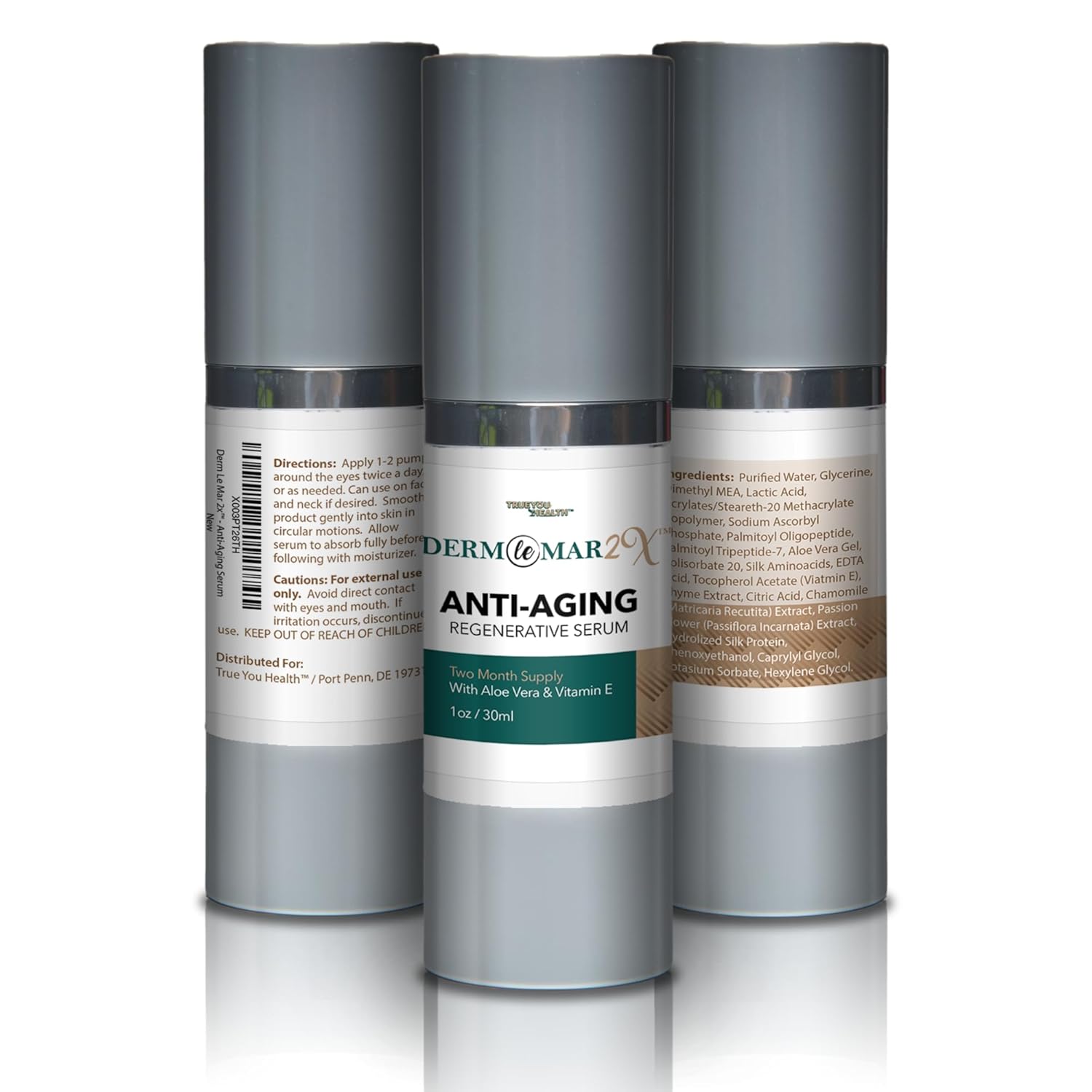 Derm Le Mar 2x Anti-Aging Regenerative Serum - 2 Month Supply - Nutrient Rich Improved Formula to Nourish Skin & Promote Cell Renewal - Help Sooth & Firm Skin - Improve Hyperpigmentation & Wrinkles