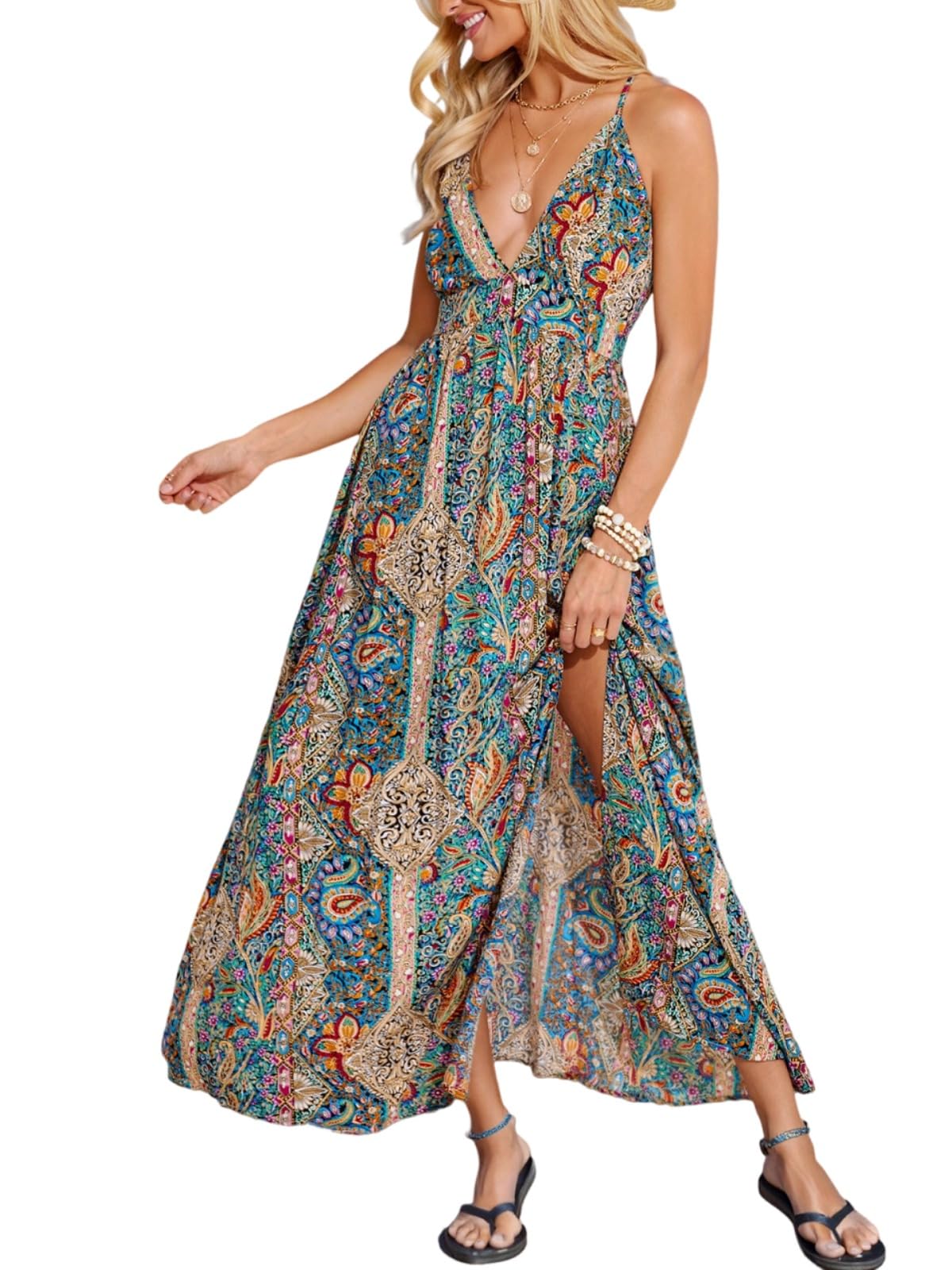 CUPSHE Womens Summer Maxi Dress 2026 Sleeveless Long Sundresses Spaghetti Strap Flowy Boho Beach Vacation Dress