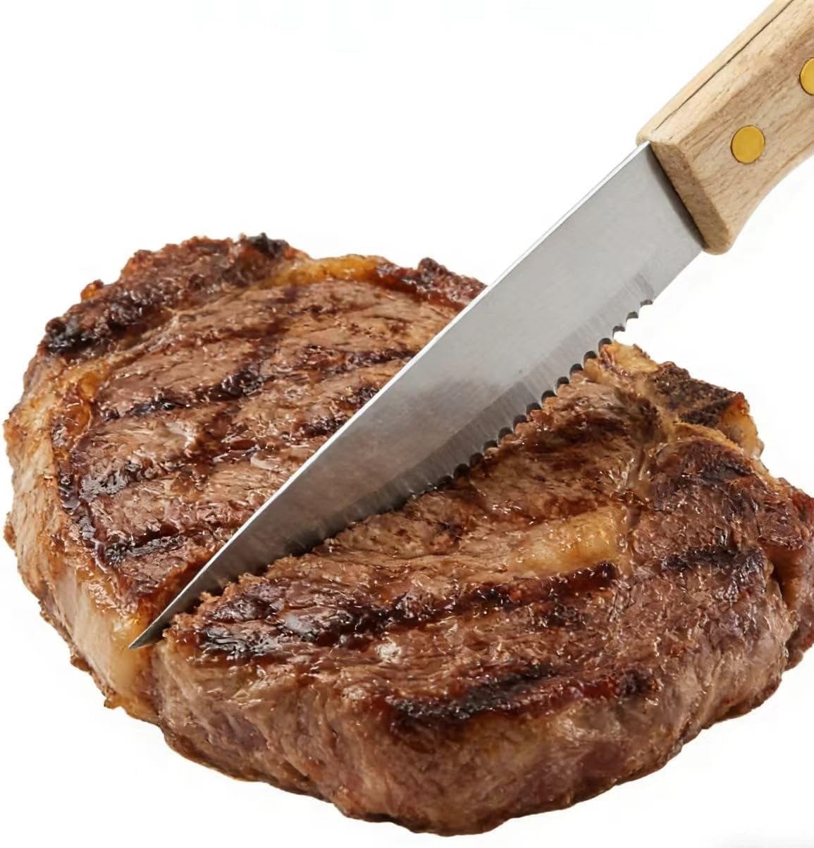 Serrated Steak Knife with Wooden Handle, 3Cr13 Stainless Steel Kitchen Knife for Meat, Bread & BBQ, Sharp Utility Dinner Knife for Home and Restaurant Use(10 Pieces)