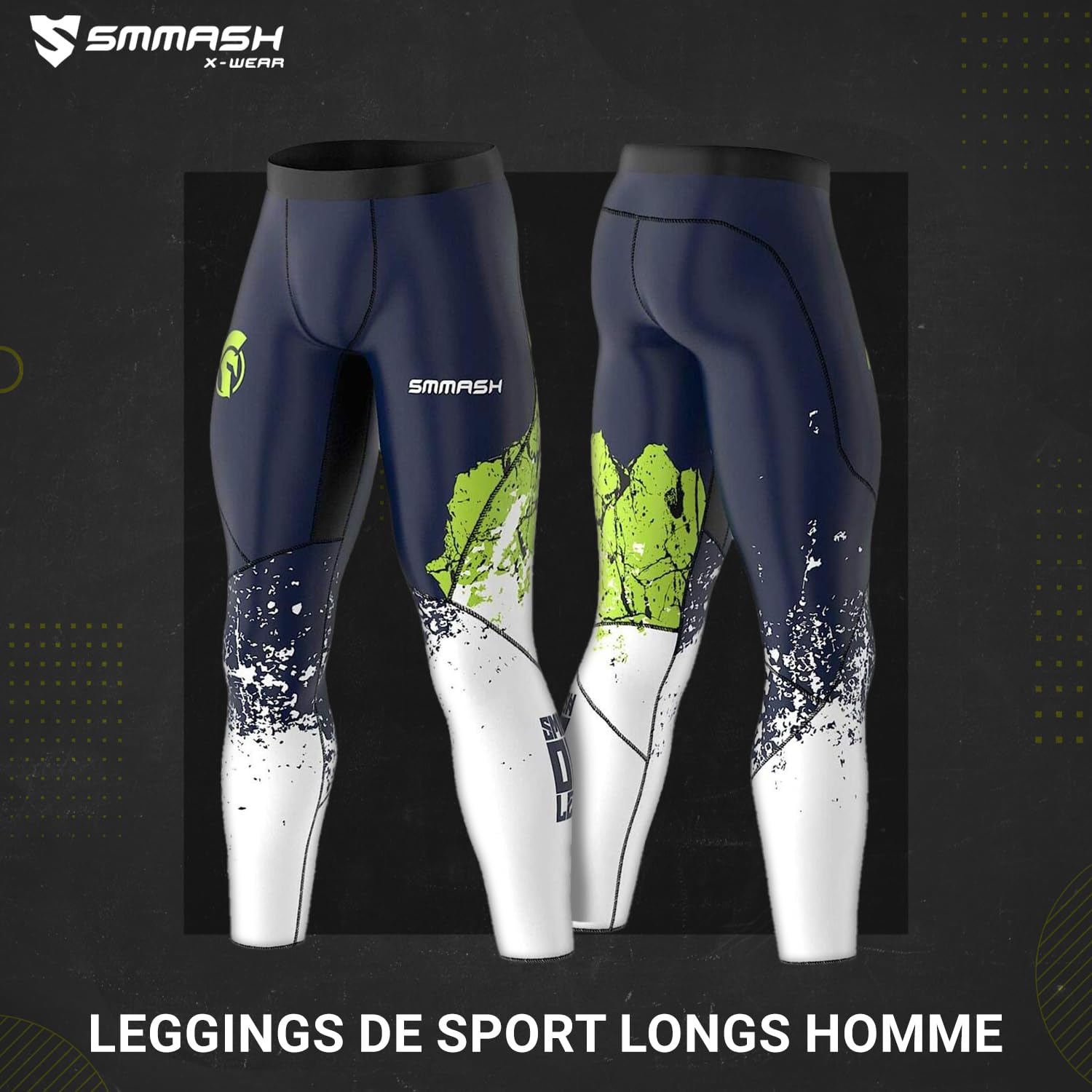 SMMASH Pantalon De Compression Hommes Leggings Legging Long Respirant Technologie Second Skin Jogging Sport Running Matériau Antibactérien