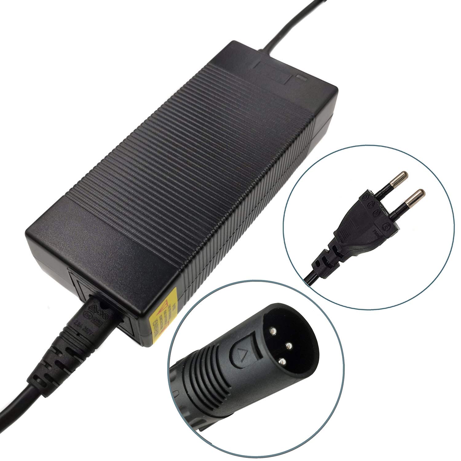 YYHQQBAD Caricabatteria agli ioni di Litio da 36 V 2 A e 42 V 2 A. Caricabatterie ai polimeri di Litio per connettore XLRM a 3 Pin per eBike Elettrico da 36 V Serie 10