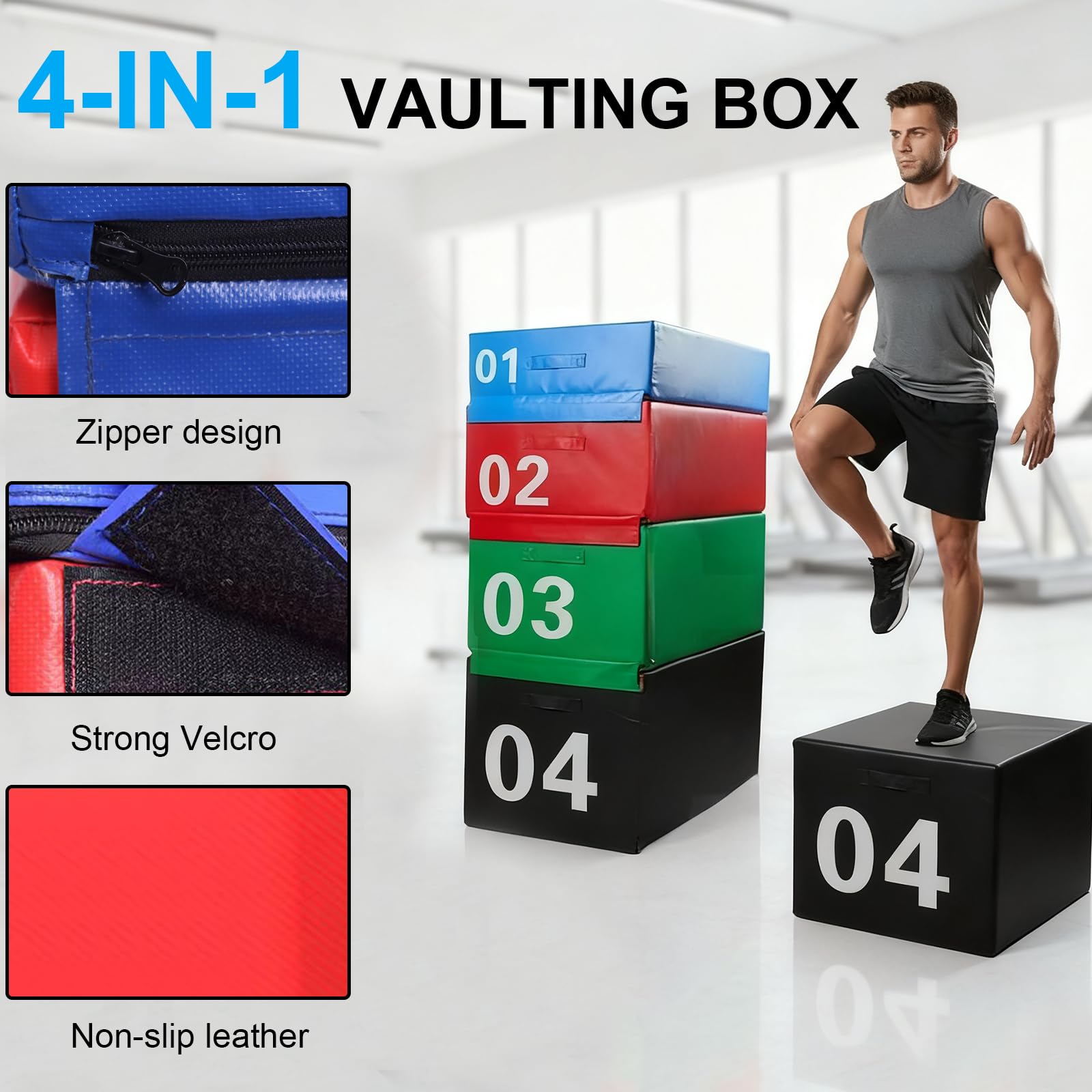 Boîte de Saut Pliométrique 4 en 1 - Box d'Entraînement Croix Fitness - Hauteur Réglable (20/30/40/50 cm) Stable & Antidérapant - Pour Cross Training, Musculation, Ca(Size:90x55x30cm,Color:Rouge)
