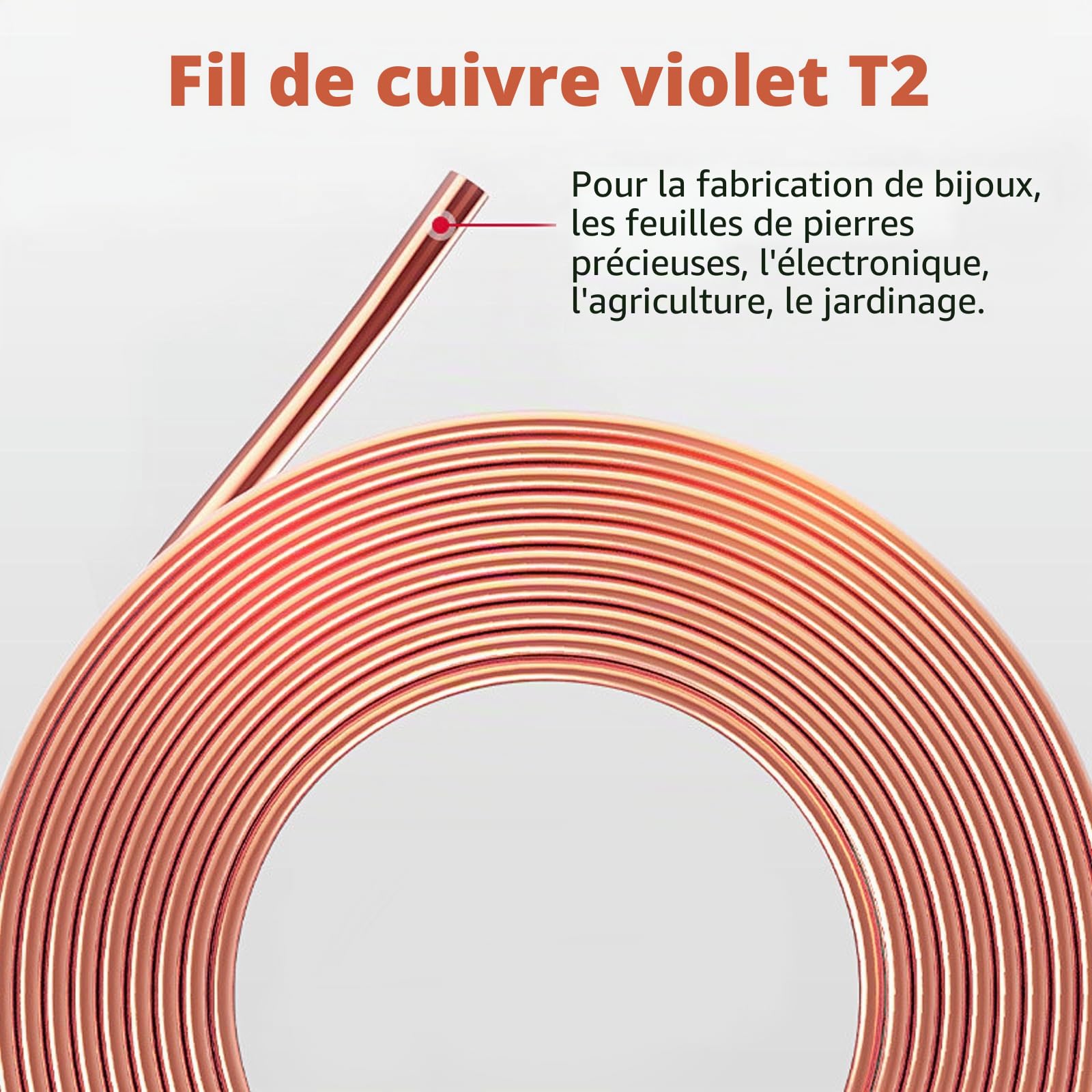 Fil de Cuivre pur - Diamètre 0,5/0,8/1/1,5/2/2,5/3 mm - Fil de cuivre T2 nu- 500g - Pour le jardinage, Câble en cuivre pur pour l'électrotechnique et l'artisanat (3mm-8m)