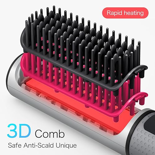 Miniatura 5 de Cepillo alisador de pelo inalámbrico, cepillo alisador de pelo portátil para mujeres con tamaño de viaje, 2 en 1, alisador de pelo de iones