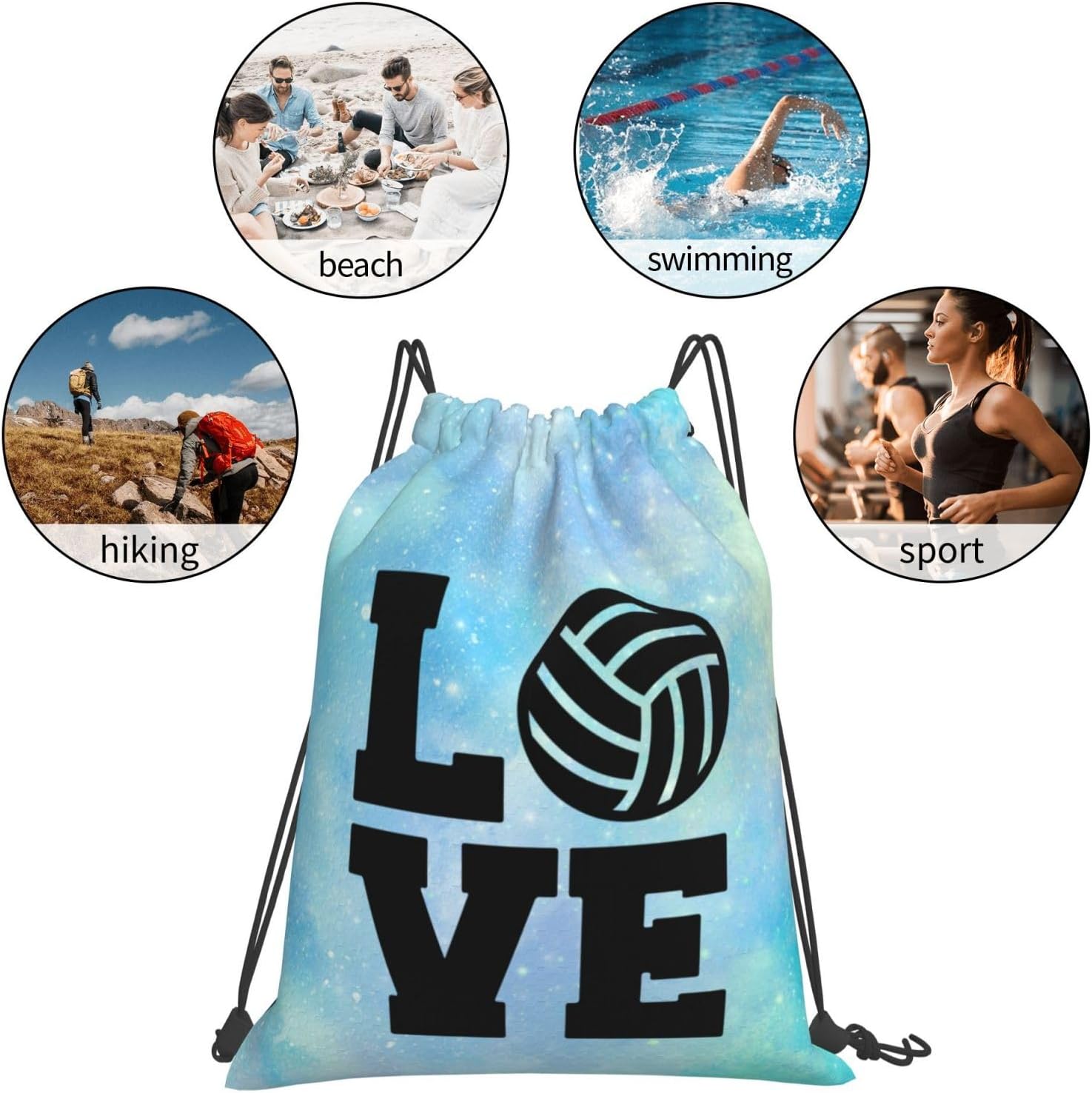 Love Volleyball Unisex Drawstring Backpack Bag Sport Gym Swim Travel Sackpack - Image 4