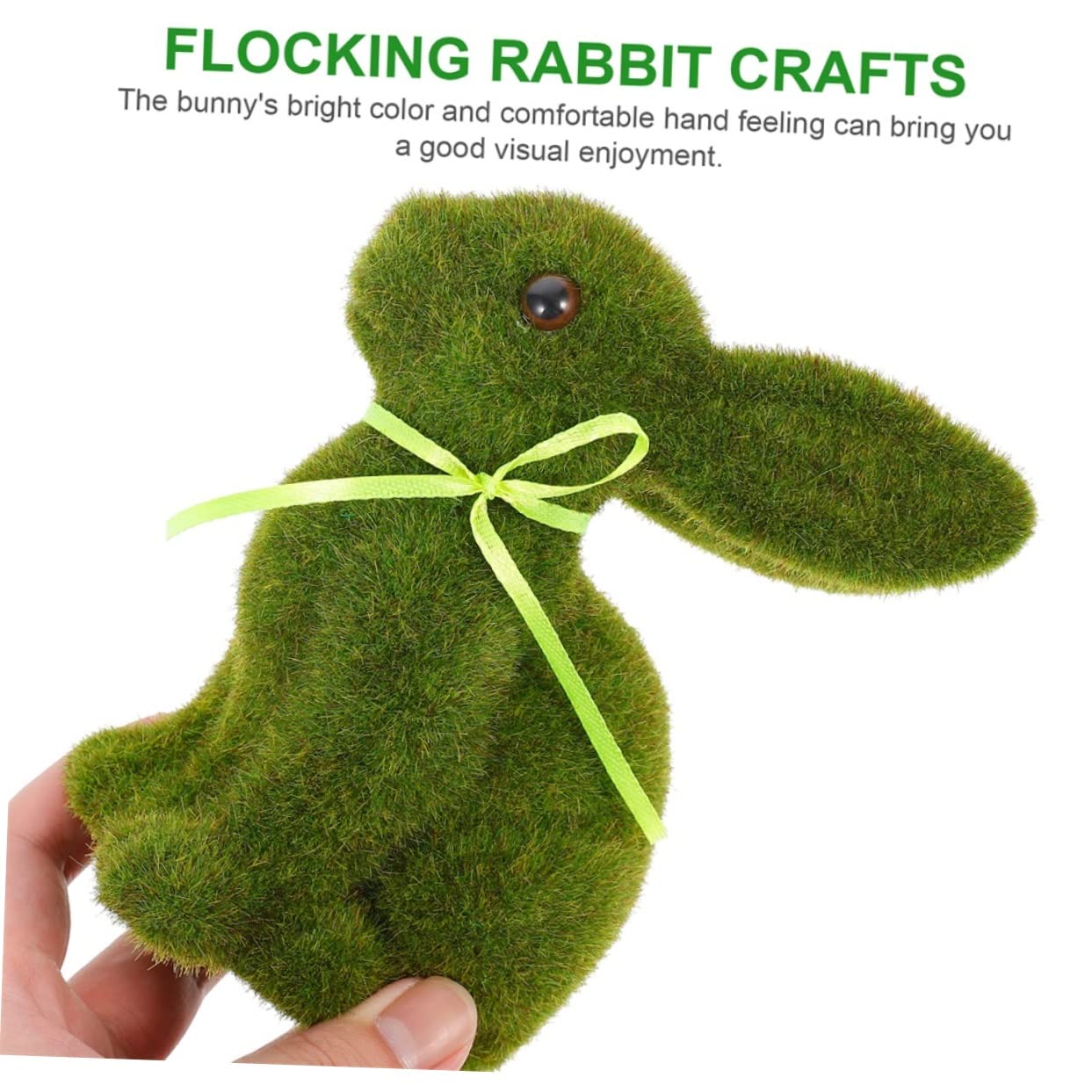 4 Pezzi Coniglietto Flockato Verde per Decorazioni Pasquali, Coniglio Artificiale in Schiuma, Design Creativo e Realistico per Lavori Manuali e Tavolo da Festa