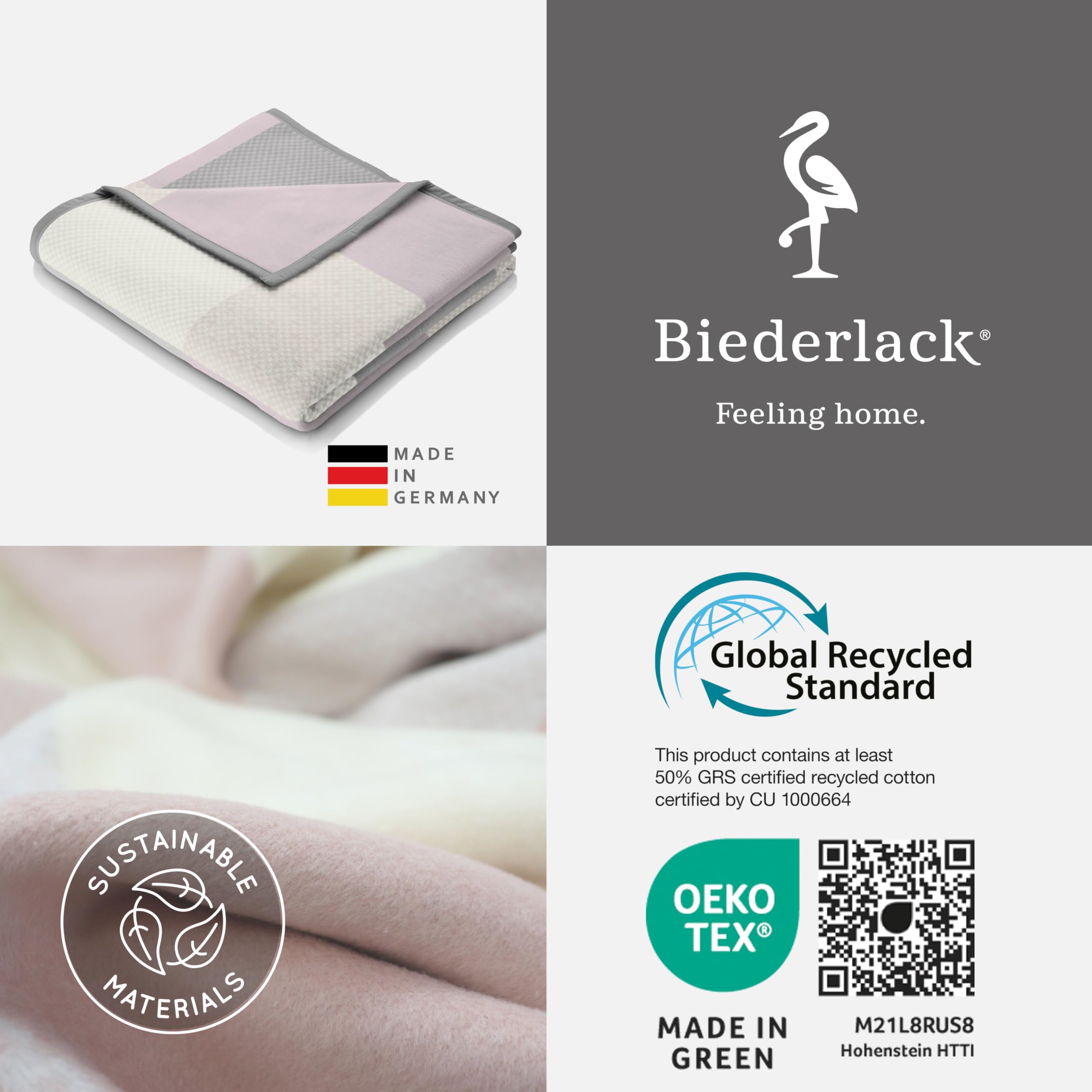 biederlack®samt-weiche Kuscheldecke Pastell Karo, Sofa-Decke in 150x200cm | Made in Germany, Kuscheldecke aus Baumwollmischgewebe, rosa karierte Tagesdecke, OEKO-TEX Made in Green, moderne Karo-Decke