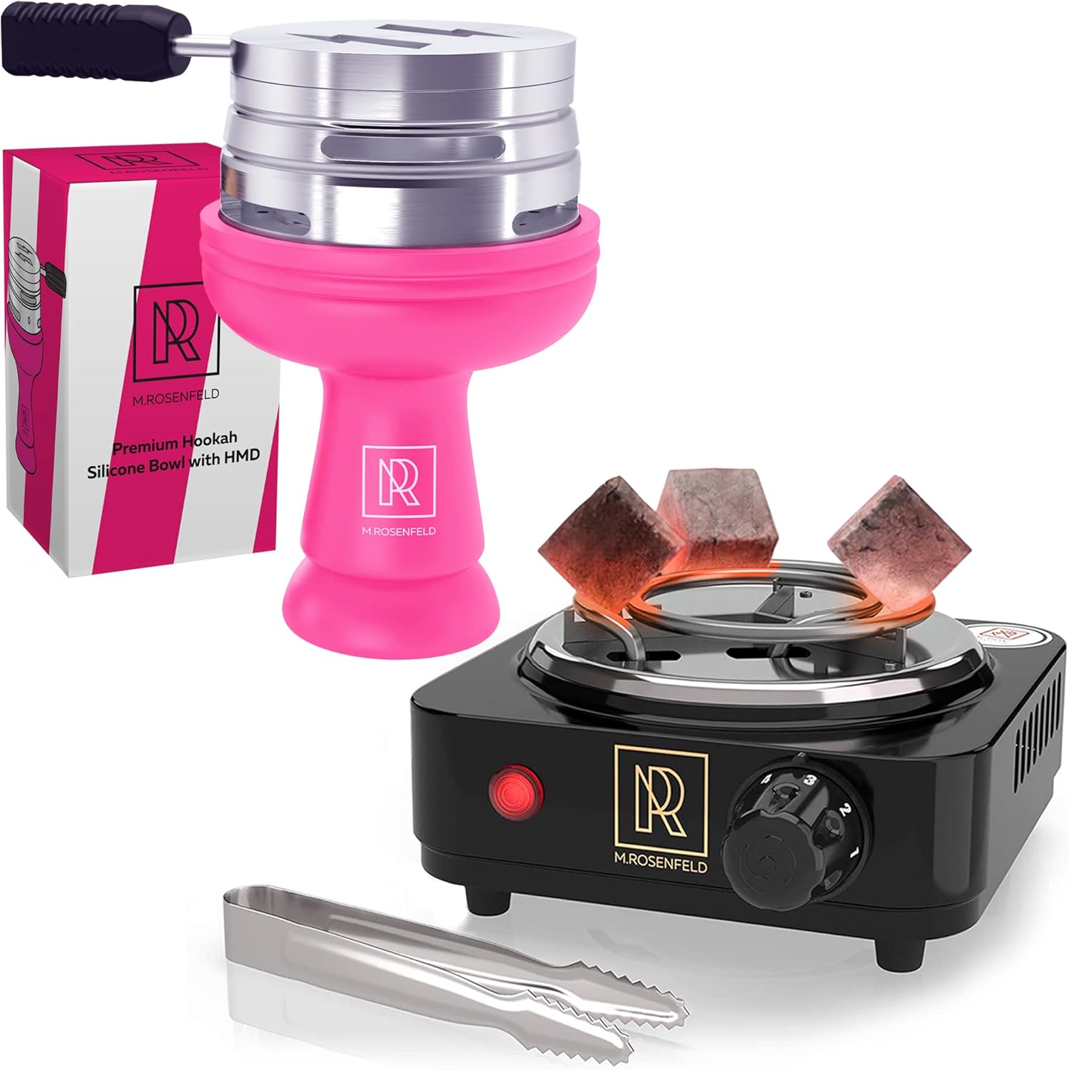 Coal Burner for Hookah Cubes 500W with grid BLACK HEAT & Pink Hookah Bowl Set