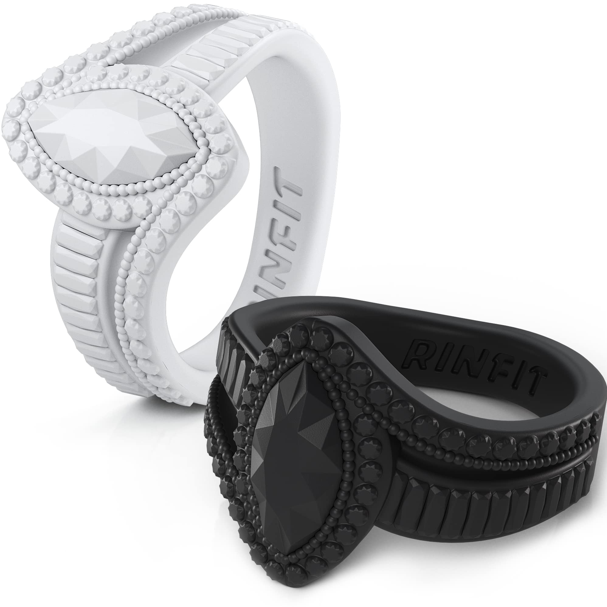 Rinfit Silicone Rings for Women - Promise Ring for Her - Rubber Wedding Bands Women - Marquise & Pear - Patented Design