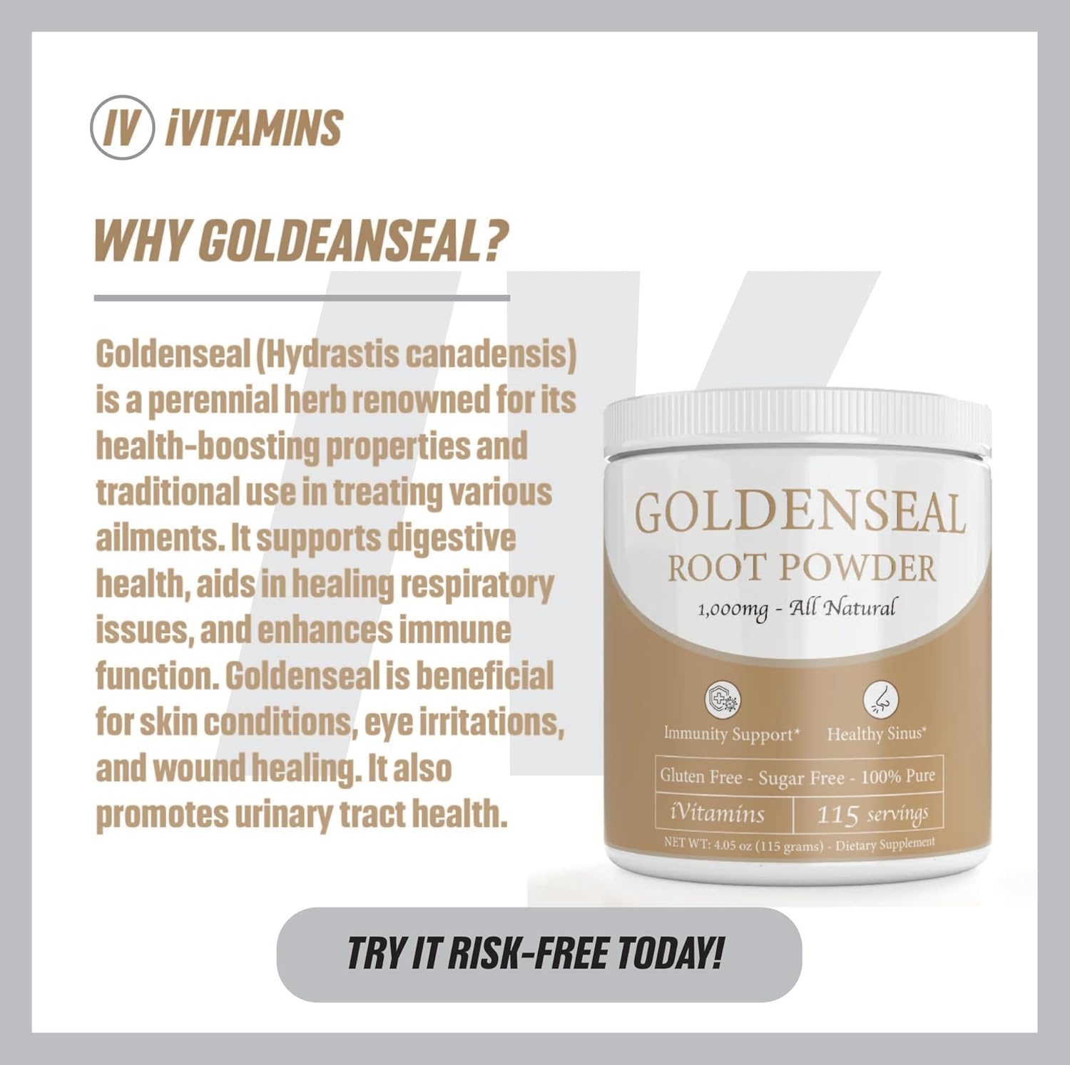 Golden Seal Powder - Golden Seal Powder for Sinus - Goldenseal - Echinacea Goldenseal - Goldenseal Root - Golden Seal - Goldenseal Root Powder Organic - 1,000mg per Serving - 115 Servings - Image 4