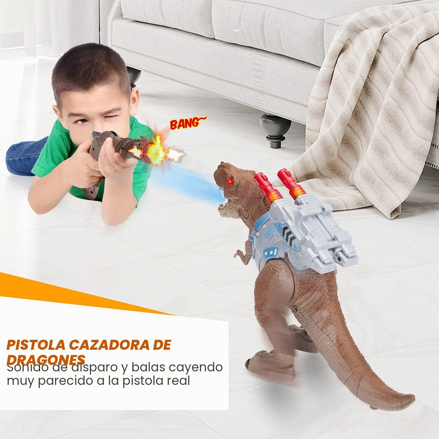Smalody Juguete de Dinosaurio con Control Remoto - Juguetes Animales T-Rex | Dinosaurio radiocontrolado con función de pulverización, juguete electrónico caminante con rugido realista