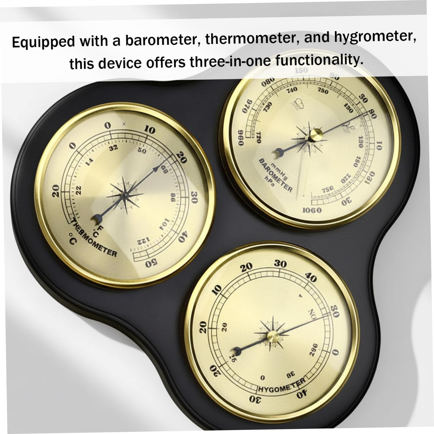 Barometro barometrico con igrometro e termometro, per interni, con igrometro e termometro, stazione meteo per interni, per casa, 25 x 24 x 3,6 cm