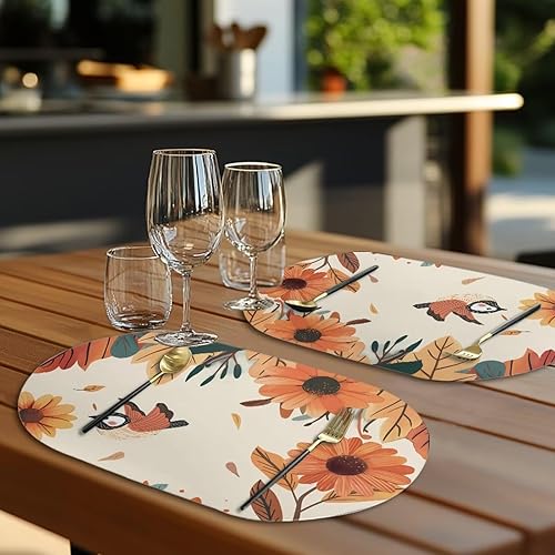 Miniatura 48 de Heat Resistant Placemats Oval Placemats Set of 6 Leather Washable and Wipeable Non Slip Place Mats, Waterproof Modern Dining Table Mats, Oval Floral