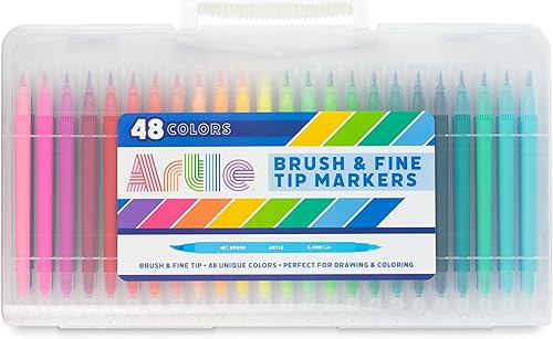 Artle - Rotuladores de punta fina, 48 colores, marcadores de colores brillantes, doble cara para diario, letras, libros para colorear para niños y