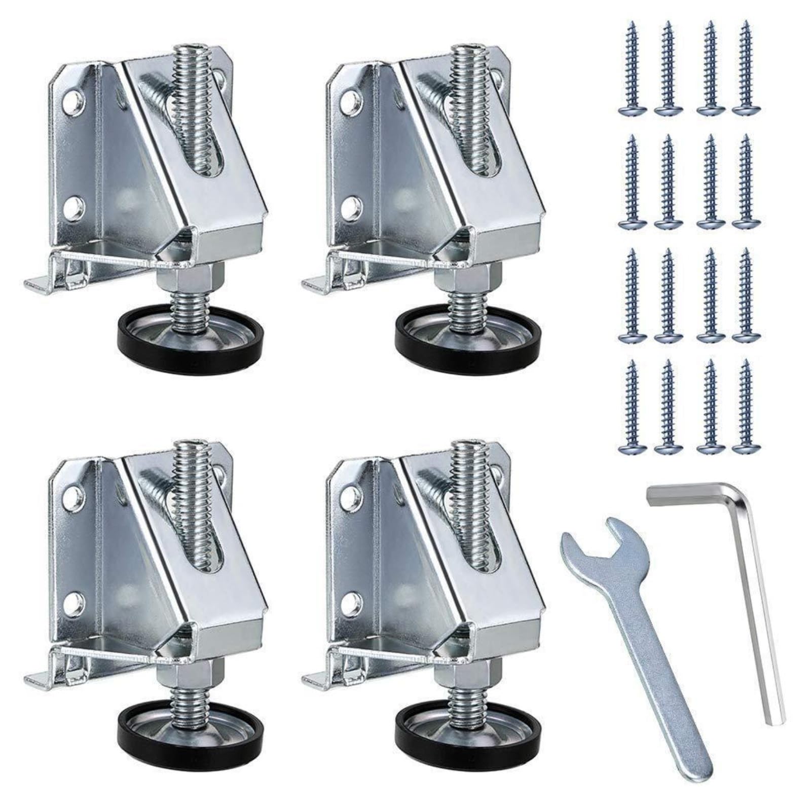 4 Pack Adjustable Furniture Leveler Legs, Heavy Duty Cabinet Leveling Feet with Screws Lock Nuts Wrench for Table Workbench Support(Silver)