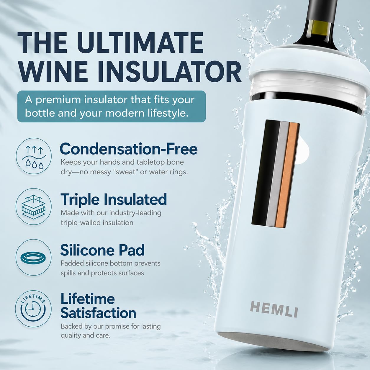 Wine Bottle Chiller Insulator Sleeve, Keeps Wine and Champagne Cold for 12 Hours, Vacuum Insulated Wine Bottle Cooler — Amazon image 3
