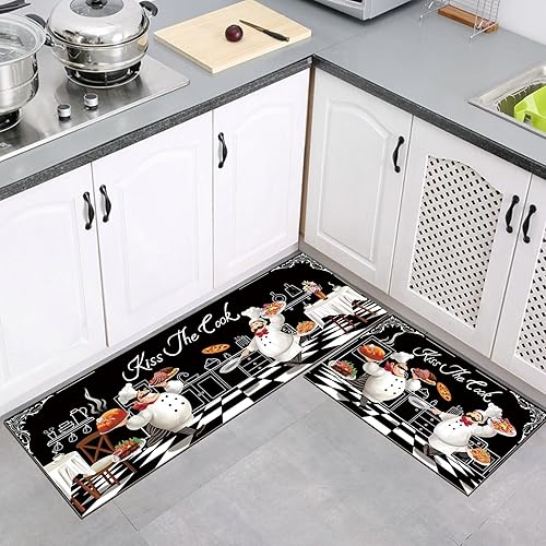 Miniatura 10 de comfoyar Juego de 2 tapetes de cocina de café, antideslizantes, impermeables, juego de tapetes de cocina acolchados para suelo de cocina, fregadero,