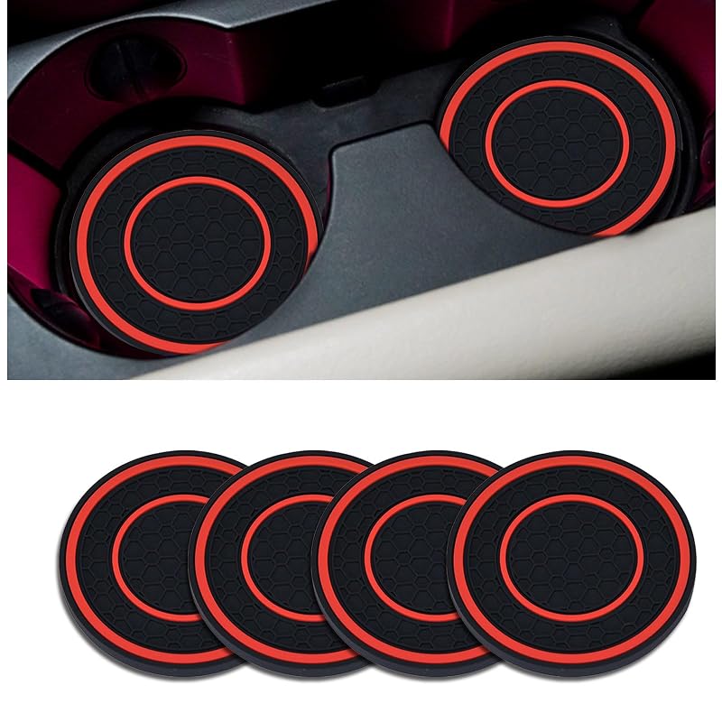 Kit com 4 Porta-Copos para Carro Couslcd Redondos de 6,99 cm em PVC Preto e Vermelho