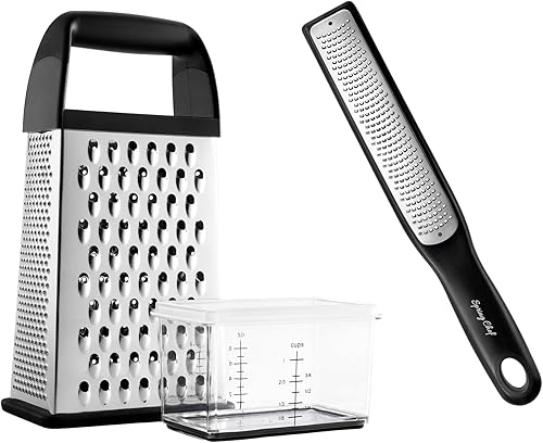Spring Chef Rallador de caja profesional con contenedor de almacenamiento y rallador de mano premium, paquete de 2 productos, color negro