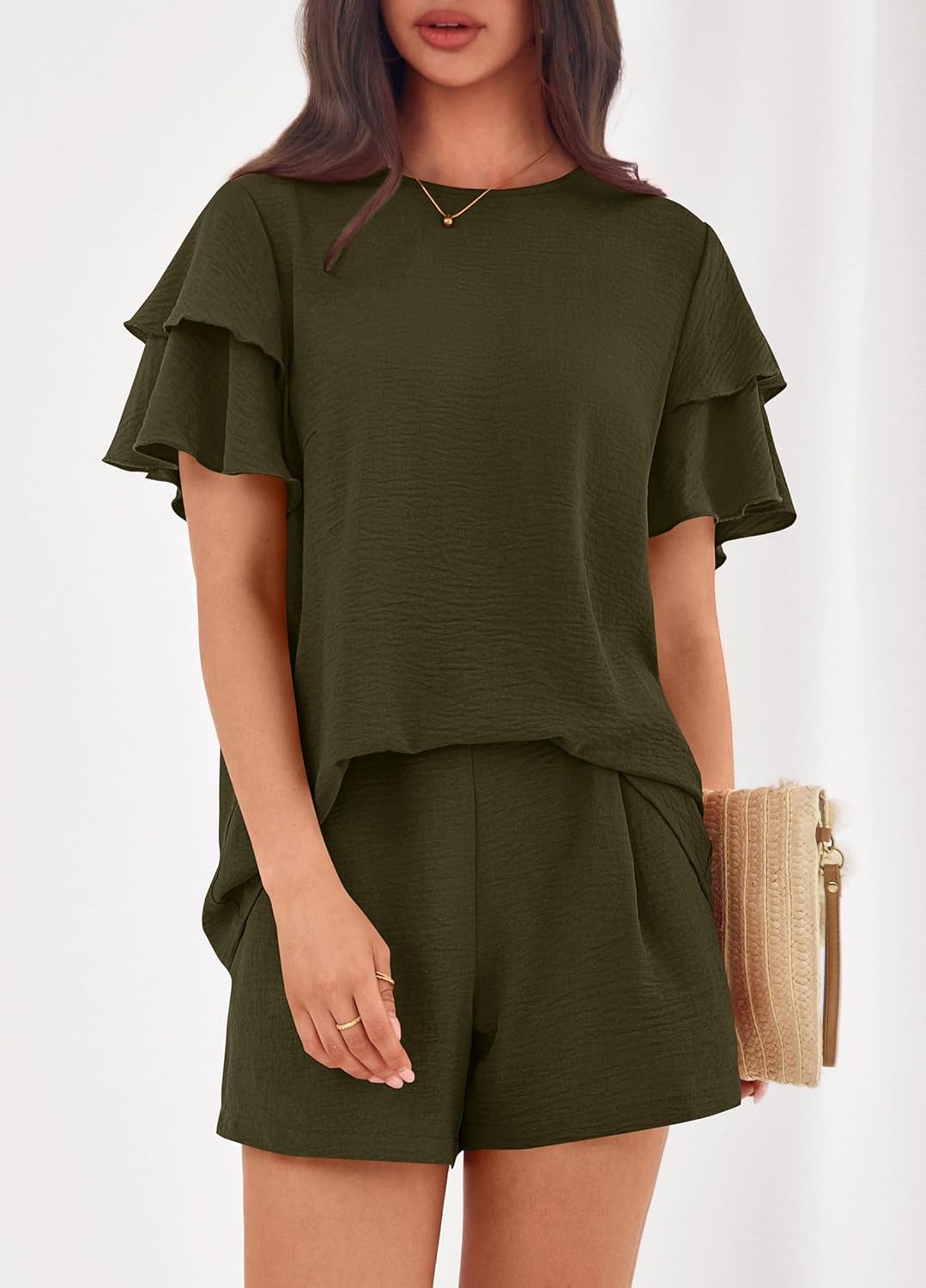 KIRUNDO Two Piece Sets For Women Summer Casual Loose Ruffle Short Sleeve Matching Shorts Sets Beach Vacation Cruise Outfits - Image 4