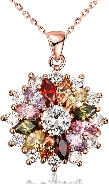 Garnet Snowflake Pendant Necklace with Multi Gemstone Earrings, Rose/White Gold Plated