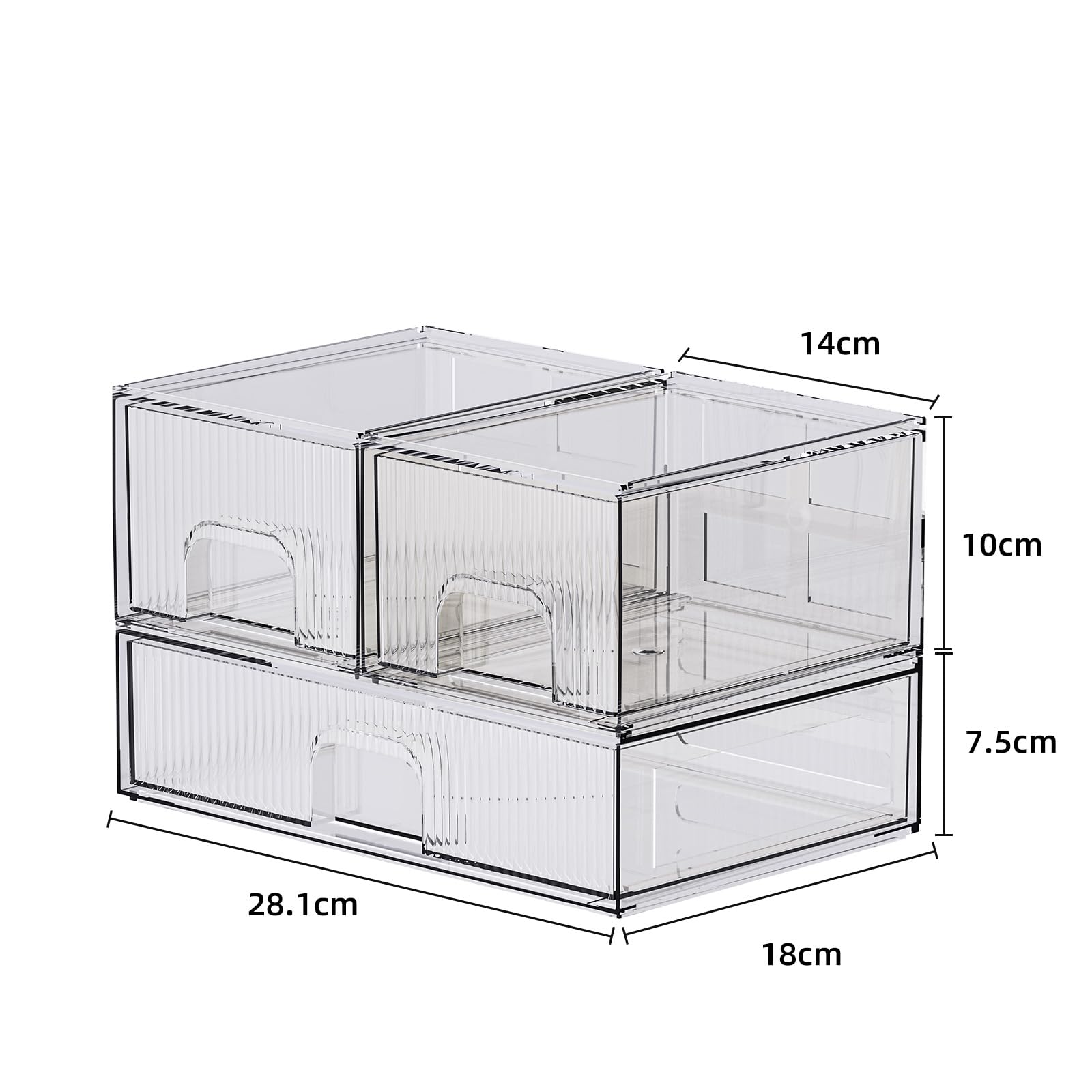 ZHIAI Lot de 3 organiseurs cosmétiques empilables transparents avec tiroirs en acrylique pour cosmétiques et petits articles pour commode, coiffeuse, armoire de cuisine, garde-manger, organisation de