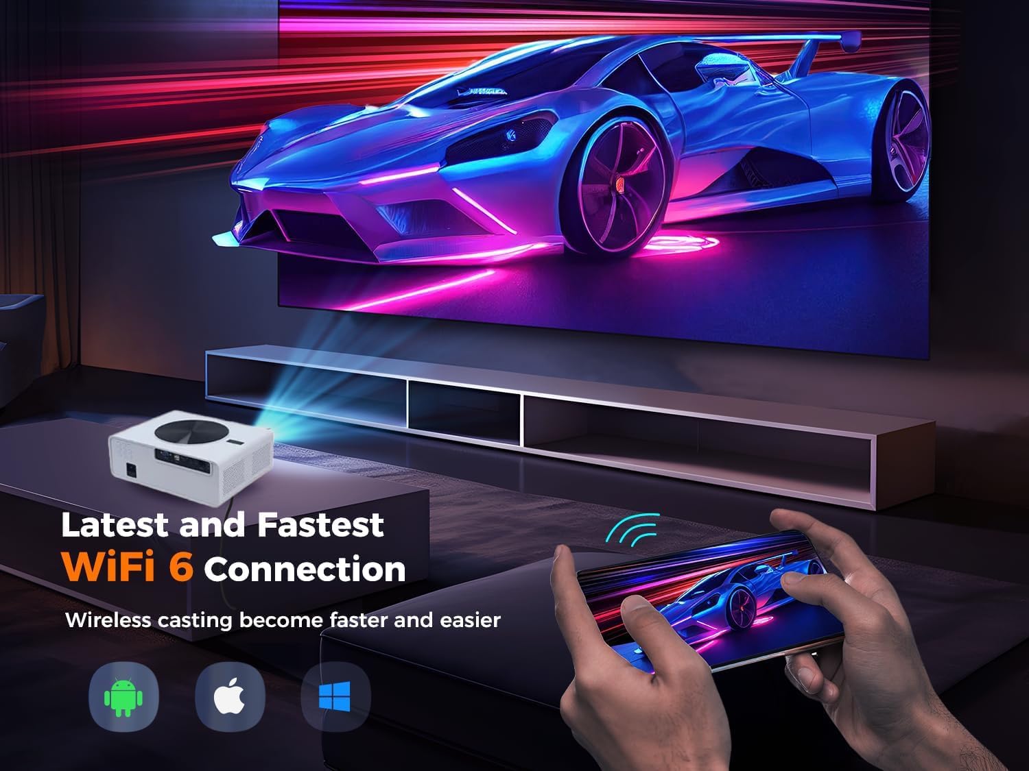 Toptro Q10 Max Projector showing HDMI, USB, VGA, LAN, AV, and Audio ports