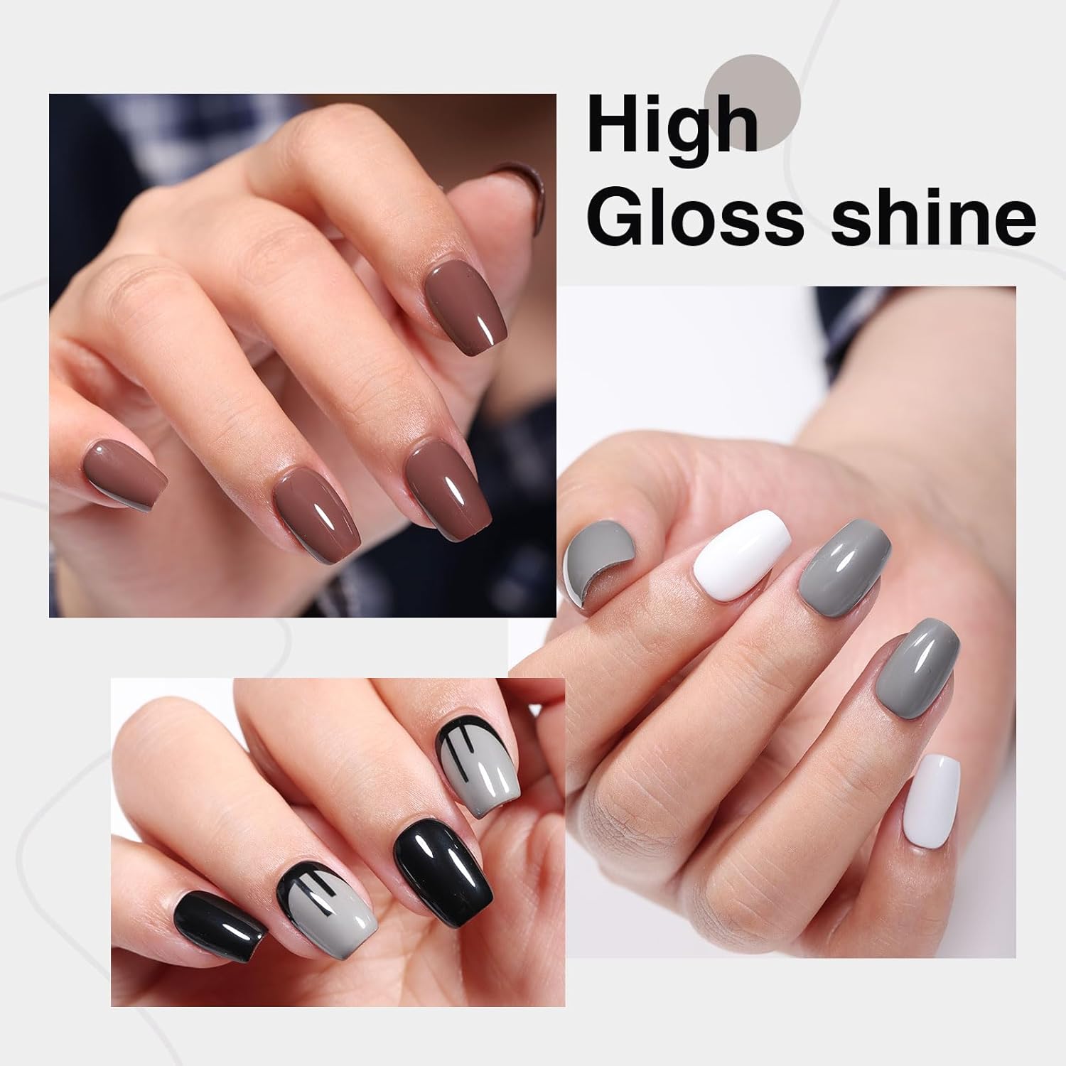 Gel Nail Polish Set of 6 Colors 12ml with Black White Gray, Gel Polish Kit for Salon DIY at Home, Soak Off LED UV Gel Nail Polish, Gifts for Women Girls