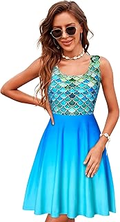 Women's Sleeveless Scoop Neck Summer Beach Casual Midi A Line Dress