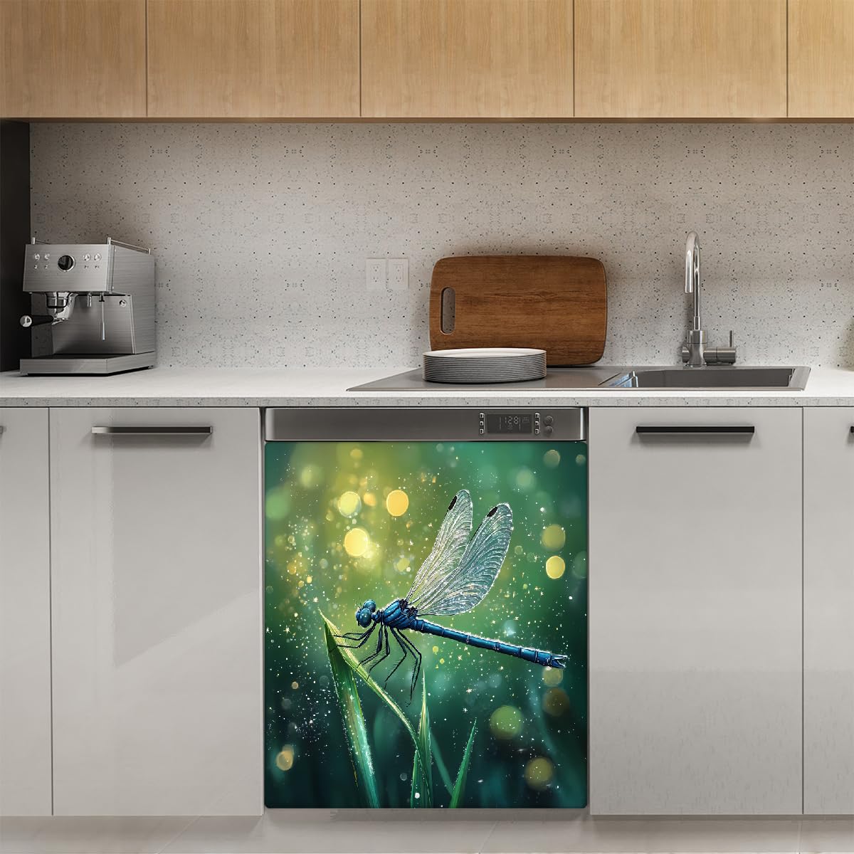 Mexpekil Magnetabdeckung für Geschirrspüler, Motiv: Sommerlibelle, 53,3 x 66 cm, dekorativ, wasserdicht, für Geschirrspüler, magnetischer Aufkleber für Küchengeräte