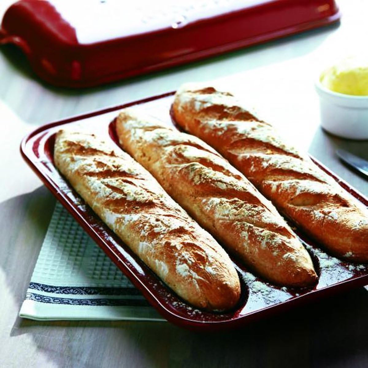 Emile Henry Baguette Mould, Ceramic, Burgundy, 39x24x12.5 cm
